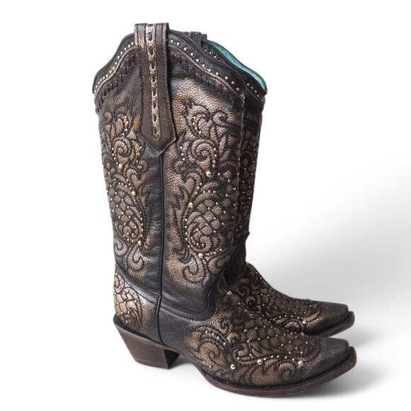 Corral Black and Gold Heeled Boots - Picture 4 of 10